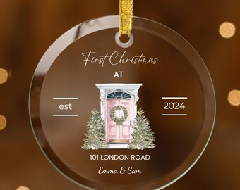 New Home Bauble First Christmas In New Home Decoration First Christmas First Home KeepsakeHanging Tree Decor Pink Door Glass Ornament