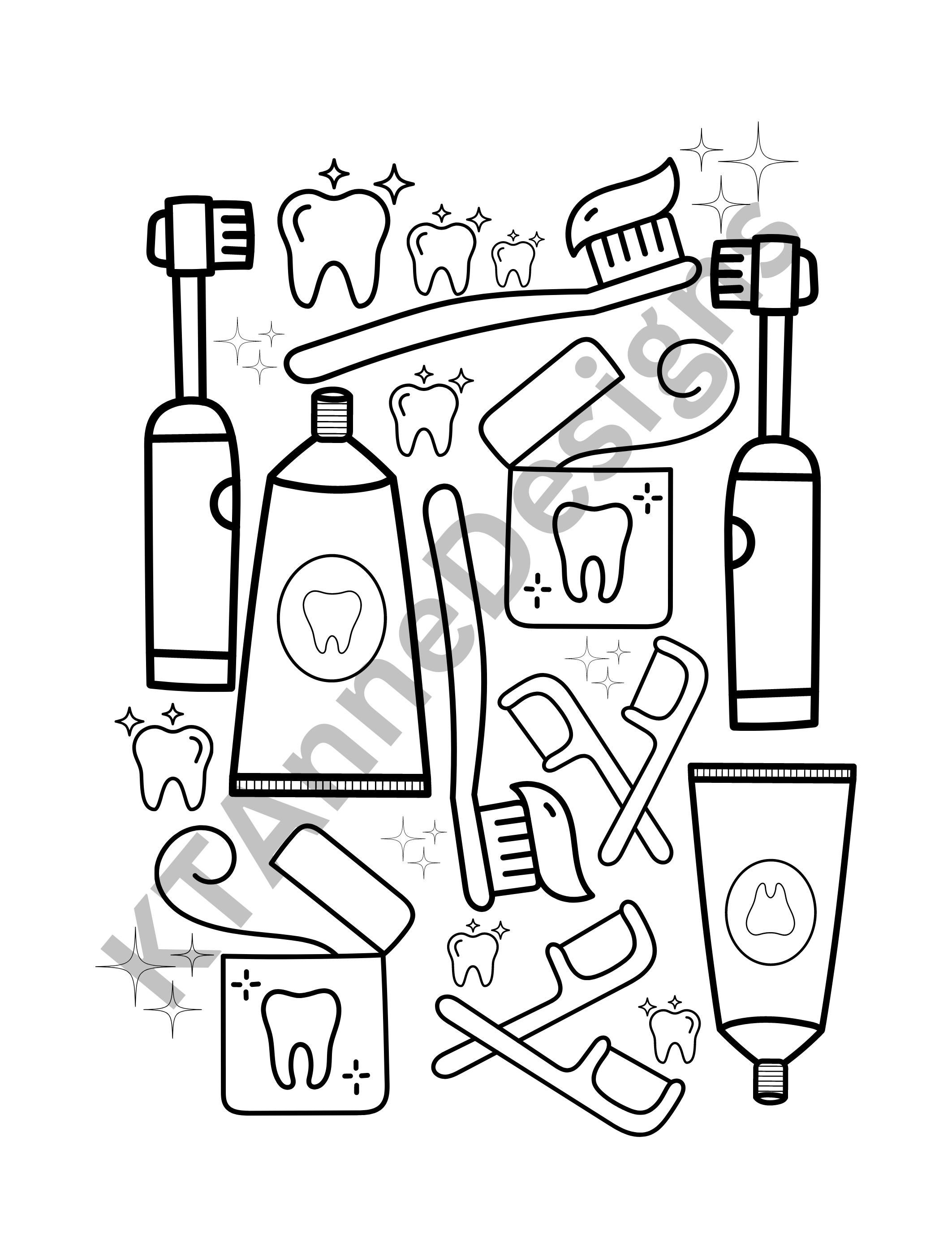 Children's Dental Coloring Pages DIGITAL DOWNLOAD, Kid's Education