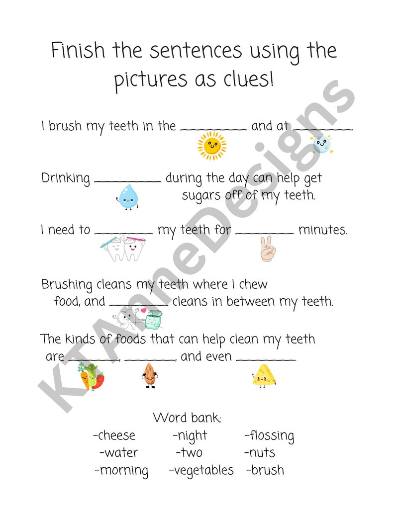 Children's Dental Health DIGITAL DOWNLOAD Worksheet, Kids Brushing ...