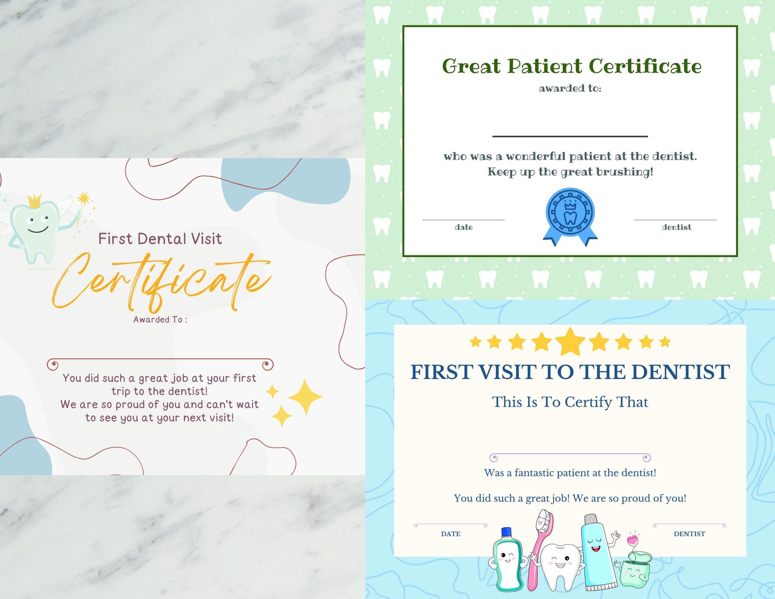 First Dental Visit Certificate for Children Bundle, DIGITAL DOWNLOAD