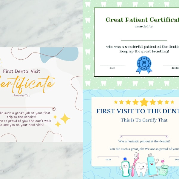 My First Dental Visit Certificate Printable Etsy My First Dental Visit Certificate Printable Etsy