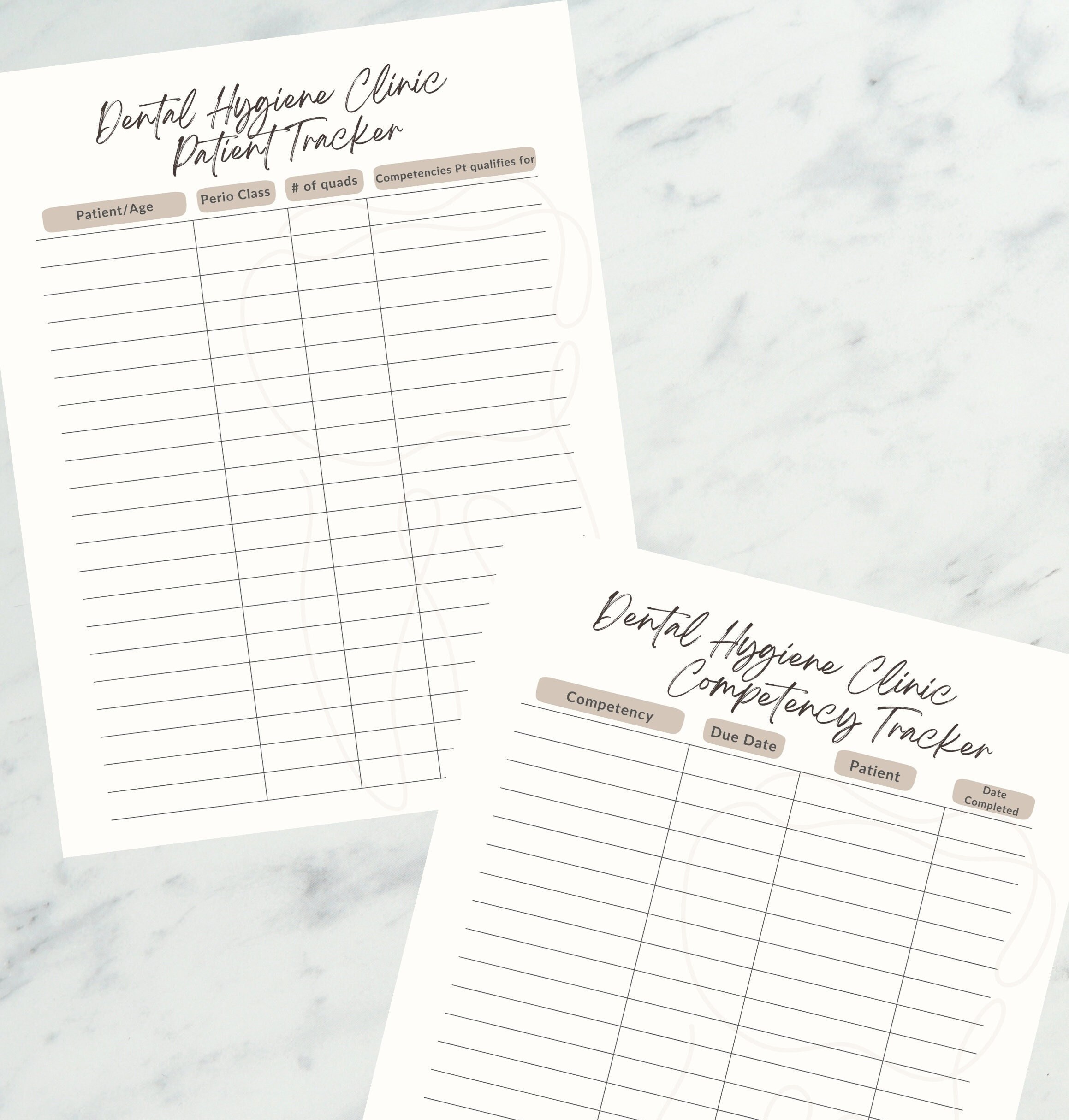 Dental Hygiene Clinic Tracker DIGITAL DOWNLOAD, School Competency