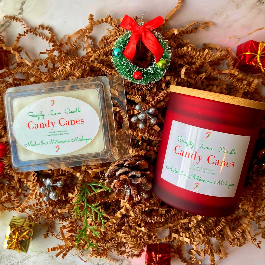 Candy Cane Candle and Wax Melt Gift Set, Peppermint Scented Gift for