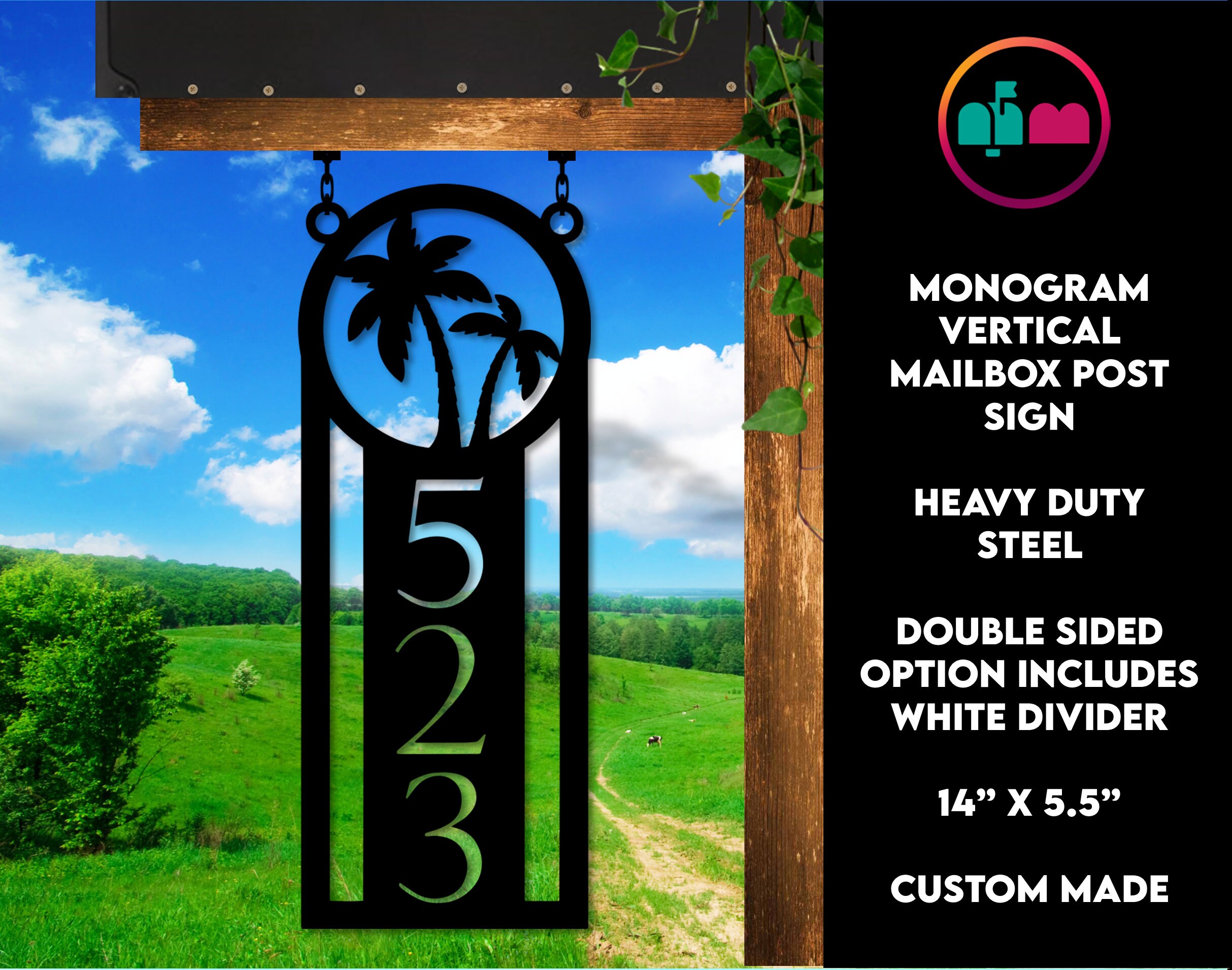 Palm Tree Address Sign Hanging Vertical Mailbox Numbers Etsy