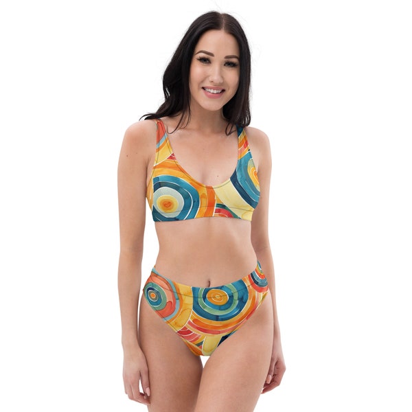 Colorful Retro Two Piece Bikini Bathing Suit - Vibrant Beachwear