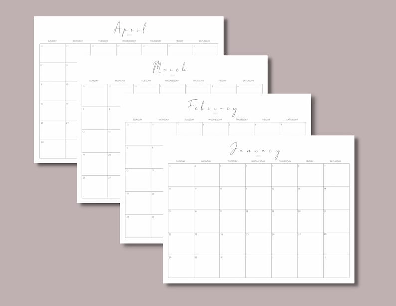 2023 Monthly Calendar Cursive Printable Calendar Pages Etsy UK
