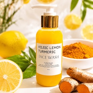 Turmeric Kojic Lemon Face Wash | Brightening Facial Cleanser | Lemon Turmeric Cleanser | Daily Face Wash | Glowing Skin Care 4 oz