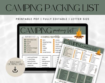 Camping Packing List Template: Editable Travel Checklist (PDF Printable)