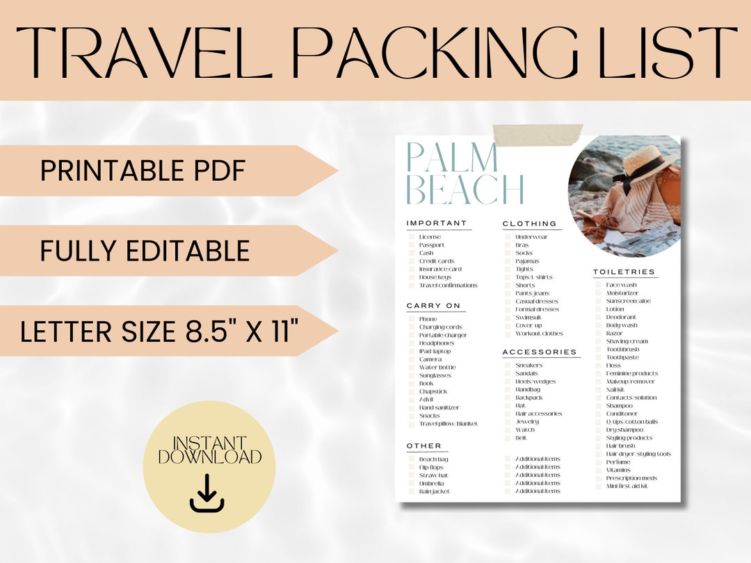 Vacation Packing List Template Printable Packing List for Etsy Vacation Packing List Template Printable Packing List for Etsy