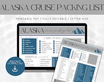 Alaska Cruise Pack List: Bearbeitbare Reisecheckliste (PDF druckbar)