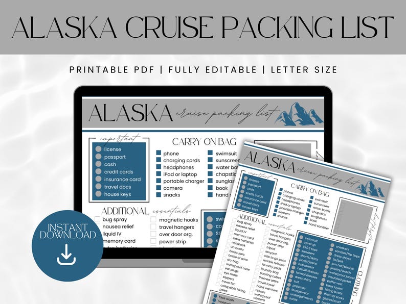 Alaska Cruise Packing List: Editable Travel Checklist (PDF Printable