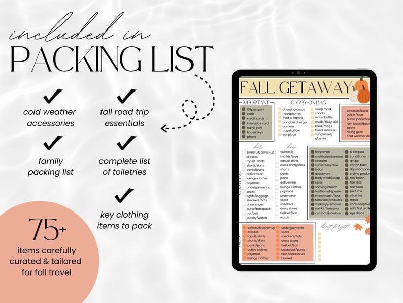 Fall Packing List Template: Editable Travel Checklist (PDF Printable ...