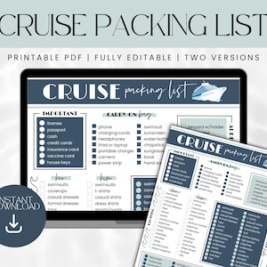 Cruise packing list template | Printable packing list for cruise | Editable cruise packing list printable PDF | Cruise essentials