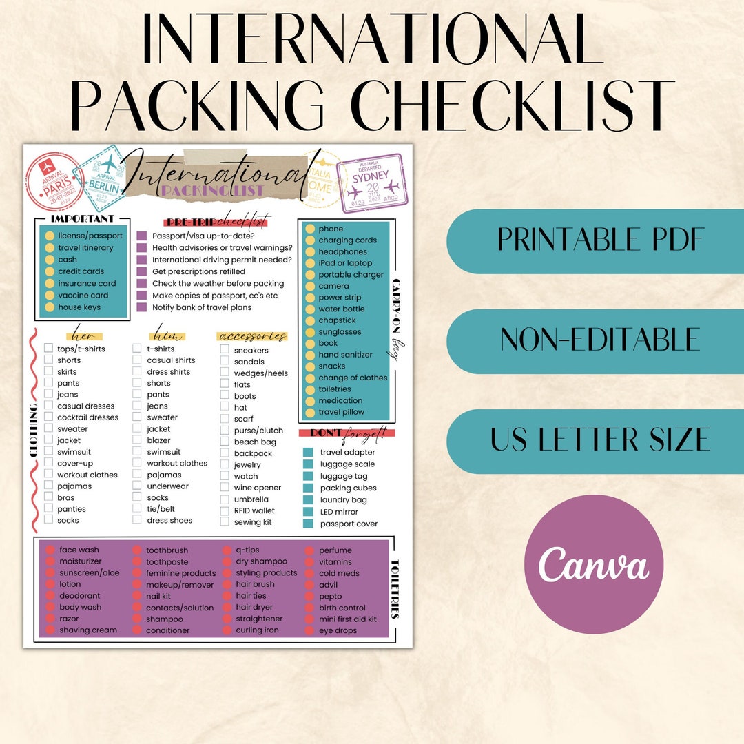 Printable Packing List For International Travel