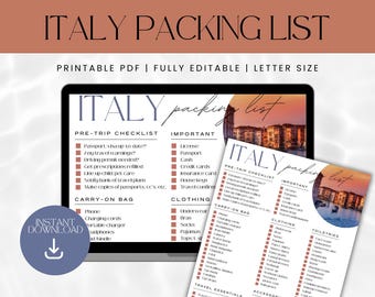 Sjabloon paklijst Italië: checklist reizen Europa (afdrukbaar pdf-bestand)