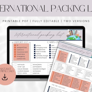 Editable Travel Packing List: International Travel & Europe Trip (PDF Printable)