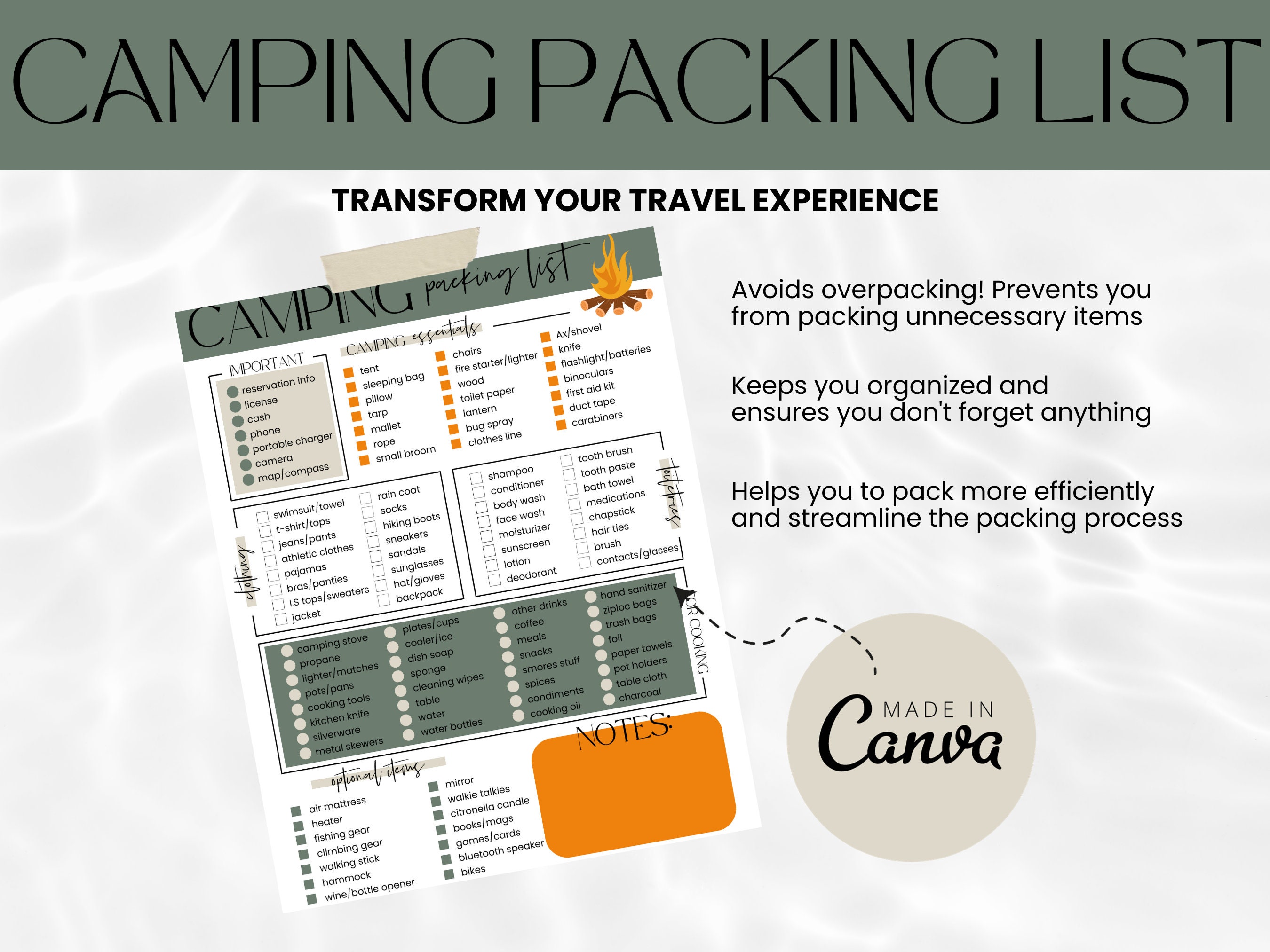 Camping Packing List Packing List Template Packing Checklist Packing ...