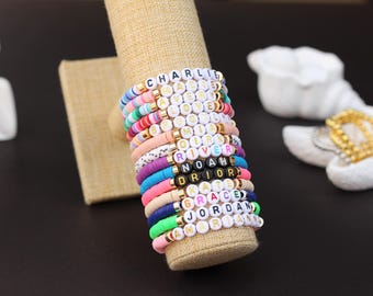 Personalized Heishi Bead Name Bracelet | Custom Colorful Stackable Name Bracelets for Adults & Kids