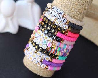 Custom Mama Bracelet Stack, Personalized Name Bracelet, Personalized Mom Gift, Beaded Letter Bracelet, Boho Beaded Bracelet