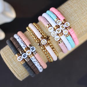 Personalized Letter Bracelet, Custom Initial Bracelet, Letter Bracelet, Personalized Name Bracelet, Heishi Bracelets, Initials Jewelry