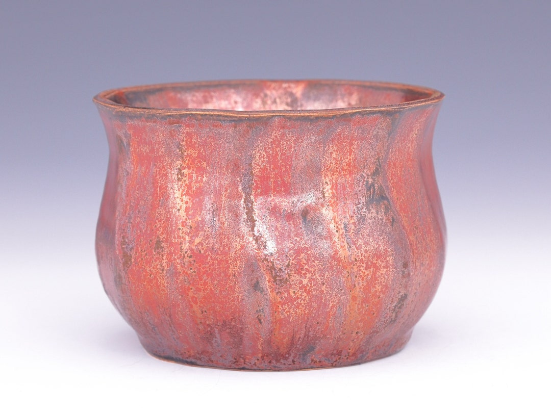 Decorative Faceted Pottery Ceramic Bowl Copper Etsy