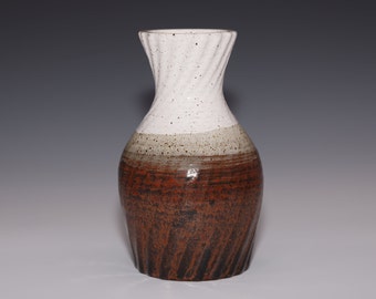 Medium Stoneware Pottery Flower Vase - Copper/White