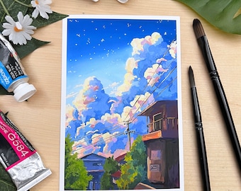 Sunset Scene Anime Style Print