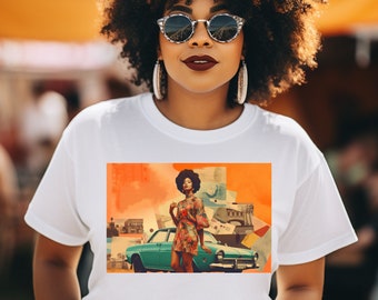 Black Woman 60s Collage Fashion Shirt/Black Owned Clothing/Black Girl Magic/Black Owned Shop/Vintage Style Shirt/Black Culture Shirt