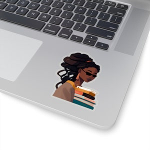 Black Girl with Glasses Holding Books Sticker/Black Owned Sticker/Encouraging Sticker(Size In Picture 3x3)