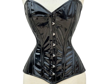 Heavy duty Steel boned Hourglass Overbust costume body shaper PVC Corset for Formal Wear Black