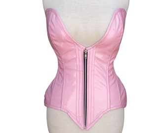 Hourglass Overbust costume body shaper Steel Boned PVC Corset for Formal Wear Pink