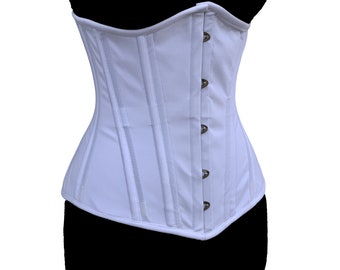 Hourglass Underbust Heavy duty Steel boned Costume body shaper Cotton White Corset for Formal Wear