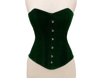 Steel Boned Over bust Heavy duty Body Shaper Velvet Green Corset for Formal Wear