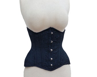 Heavy duty Underbust Steel boned Hourglass  Costume body shaper Cotton Navy Corset for Formal Wear