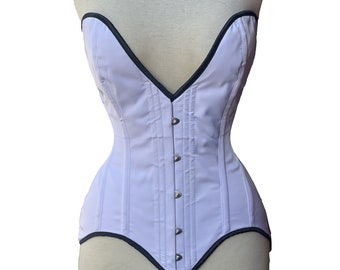 Overbust Steel Boned Hourglass Corset White black  Cotton Costume body shaper for Formal Wear