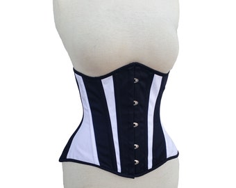 Underbust Hourglass  Steel boned Heavy duty Costume body shaper Cotton Black White Corset for Formal Wear