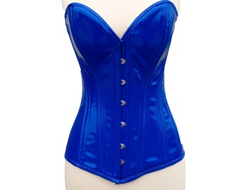Hourglass Overbust costume body shaper Steel Boned PVC Corset for Formal Wear Royal Blue