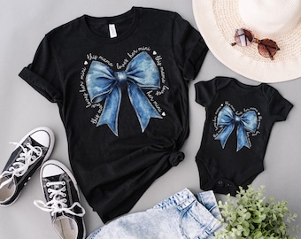 Coquette Matching Mommy And Me Shirts, Mothers Day Gift for New Mom And Baby, Mama Mini Outfits,Mother Daughter Matching,This Mama Bow Shirt