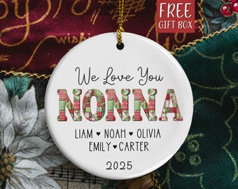 Nonna Ornament With Grandkids Names Personalized Nonna Christmas Ornament, Custom Keepsake Gift For New Grandma From Grandchildren 2026 GP15