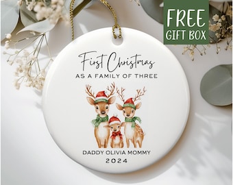 Family of Three Christmas Ornament, Baby’s First Christmas Keepsake, Family of 3,New Baby New Parents Gift,First Christmas As A Family FO313