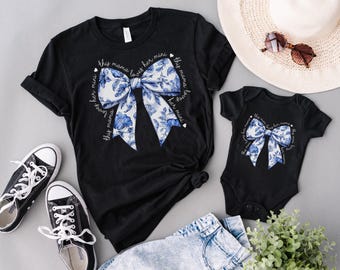 Coquette Matching Mommy And Me Shirts, Mothers Day Gift for New Mom And Baby, Mama Mini Outfits,Mother Daughter Matching, Toile Bow Shirt