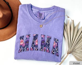 Comfort Colors Mama Shirt, Floral Mama Tee, Coquette Mama T-Shirt, Mom Shirt Mothers Day Gift for New Mom, Retro Blue Flowers Mom TShirt