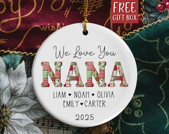 Nana Ornament With Grandkids Names Personalized Nana Christmas Ornament, Custom Keepsake Gift For New Grandma From Grandchildren 2026, GP17