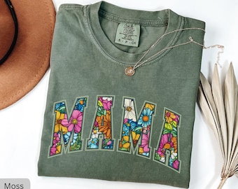Comfort Colors Flowers Mama Shirt, Mother's Day Gift for Mom, In My Mama Era TShirt, Floral Mom Shirts, Gift For New Mom Pregnancy Gift