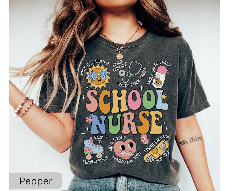 School Nurse Shirt, School Nurse Gift For School Nurse, School Nurse TShirt, Back To School Nurse Tee, Cute Retro School Nurse T-Shirts imagem 1