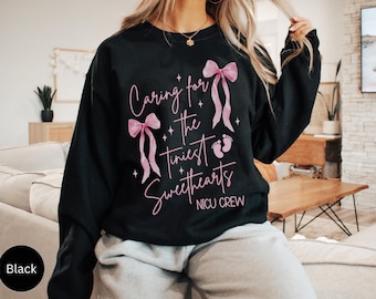 NICU Nurse Valentine Sweatshirt, Coquette Valentines Day NICU Sweater, Valentine's Day Gift For NICU Nurse, Caring For Sweethearts Crewneck