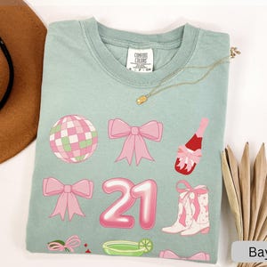 Coquette 21st Birthday Shirt For Her, 21st Birthday Gift For Her, 21 Birthday Shirt For Group, 21st Birthday Party Tshirts, Turning 21 Gifts image 9