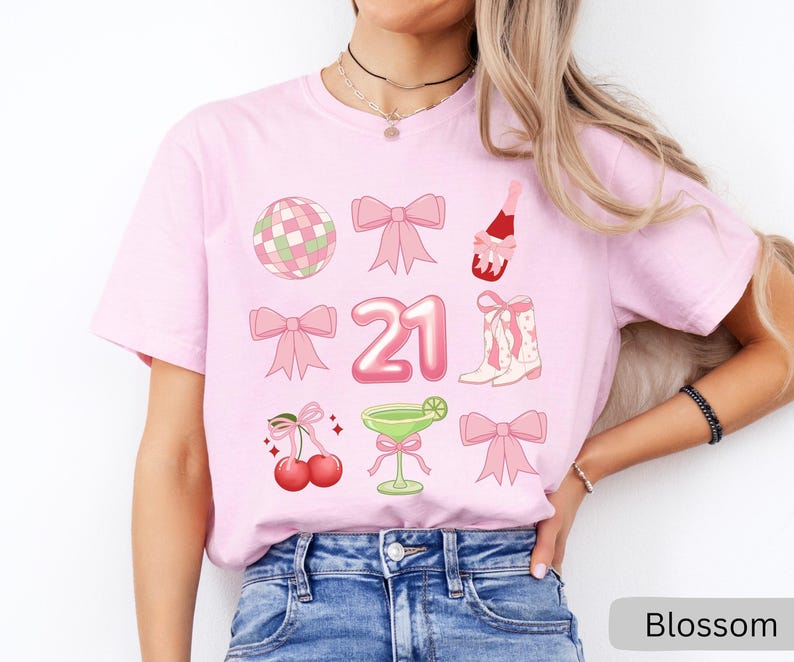 Coquette 21st Birthday Shirt For Her, 21st Birthday Gift For Her, 21 Birthday Shirt For Group, 21st Birthday Party Tshirts, Turning 21 Gifts image 8