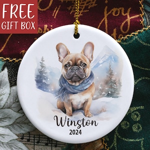 Personalized French Bulldog Ornament, Frenchie Christmas Ornament, Frenchie Dog Mom Gifts, Custom Name French Bulldog, Dog First Christmas