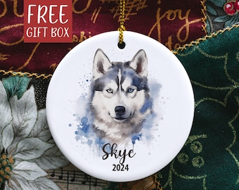 Personalized Husky Dog Ornament, Siberian Husky Christmas Ornament, Husky Mom Gifts, Custom Name Dog Mom Gif,t Dog First Christmas Ornament